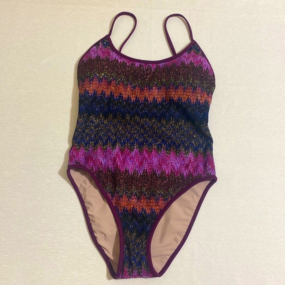 PILYQ Ari Scoop One-Piece Swimsuit w Gold Metallic Glitters Women's Size S
